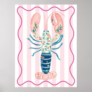 affiche d'art mural funky sur le homard floral