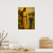 Affiche d'art mural Jésus marchant avec un garçon (Cuisine)