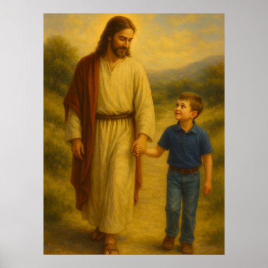 Affiche d'art mural Jésus marchant avec un garçon (Devant)