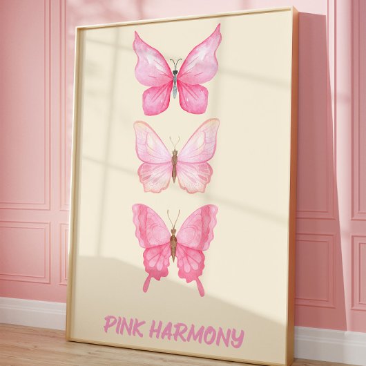 Affiche d'art mural Papillon Rose | Féminin Douce