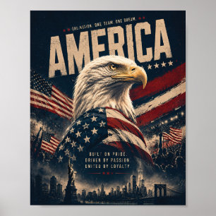 Affiche d'art mural patriotique de l'aigle chauve