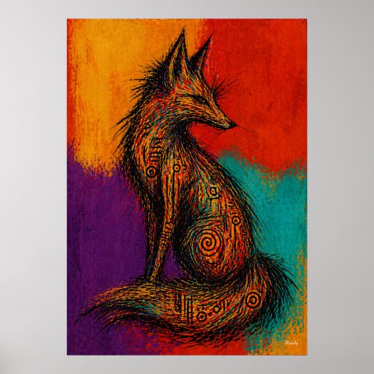 Affiche d'art mural renard expressionniste dans de (Devant)