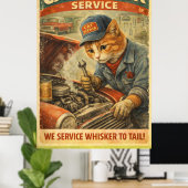 Affiche d'art mural Rétro Vintage Chat Mécanicien (Bureau à domicile)