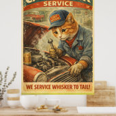 Affiche d'art mural Rétro Vintage Chat Mécanicien (Cuisine)