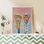 Affiche d'art mural tendance Chat Cowboy Pastel