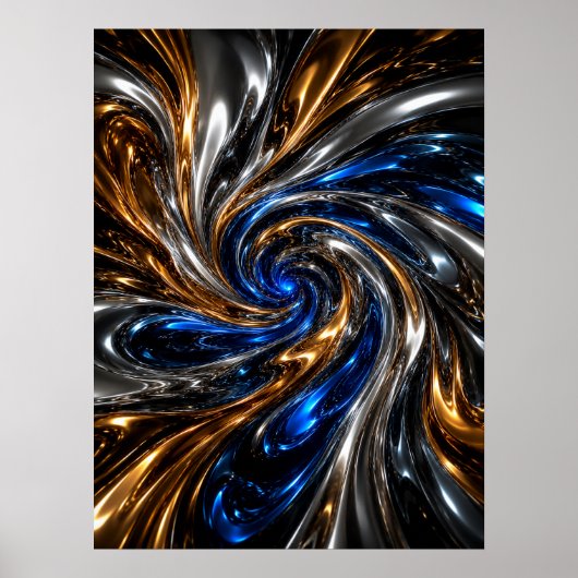 Affiche d'art mural tourbillon chrome bleu argent (Devant)