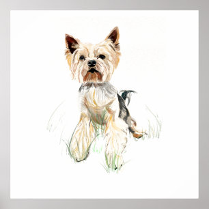 Affiche d'art mural Yorkie, Peinture à l'aquarelle