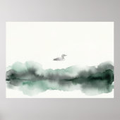 Affiche d'art oiseau paysage aquarelle brumeuse (Devant)