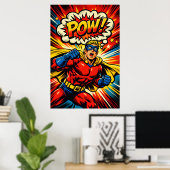 Affiche d'art pop de bande dessinée de super-héros (Bureau à domicile)
