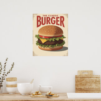 Affiche d'art rétro vintage de hamburger diner