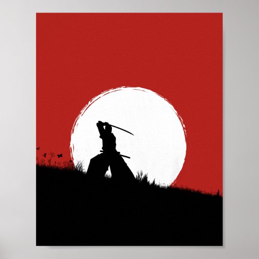Affiche d'art silhouette de guerrier samouraï japo (Devant)