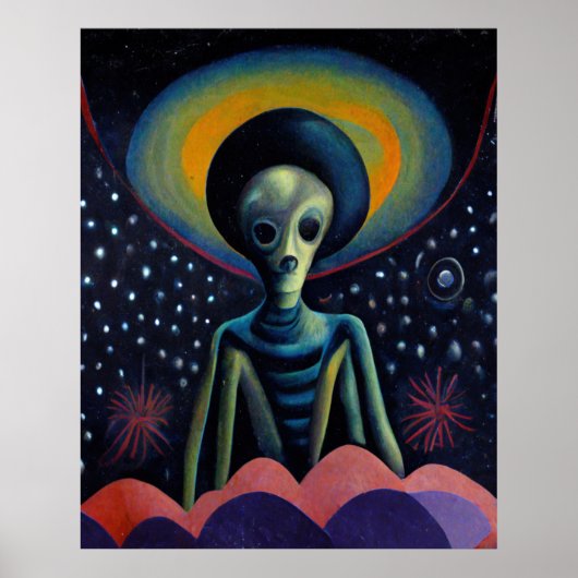 Affiche d'art surréaliste d'Alien dans l'espace (Devant)