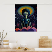 Affiche d'art surréaliste d'Alien dans l'espace (Cuisine)