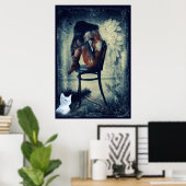 affiche d'art surréaliste de l'ange et de la chatt (Bureau à domicile)