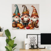 Affiche d'art Trio Gnomes de Thanksgiving (Bureau à domicile)
