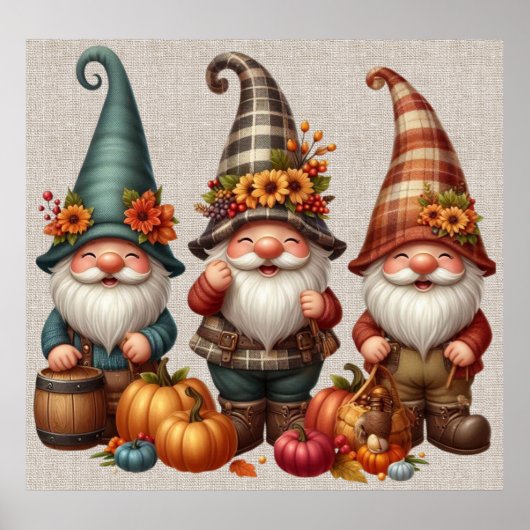Affiche d'art Trio Gnomes de Thanksgiving (Devant)