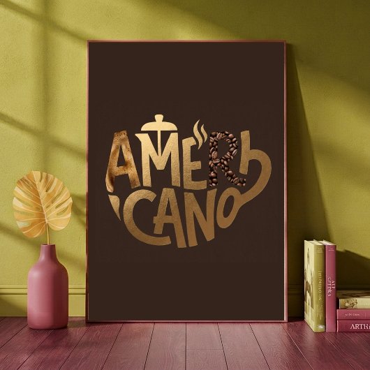 Affiche d'art typographique Americano Gold Coffee