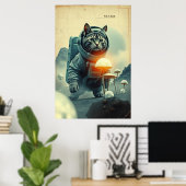 Affiche d'art vintage de chat astronaute dans l'es (Bureau à domicile)