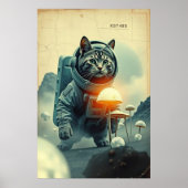 Affiche d'art vintage de chat astronaute dans l'es (Devant)