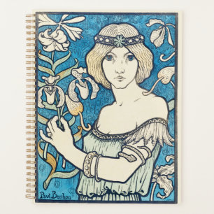 Affiche d'art vintage femme florale bleue Art Nouv