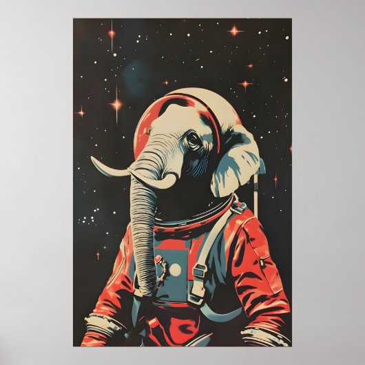 Affiche d'astronaute éléphant, Impression rétro él (Devant)