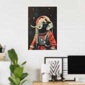 Affiche d'astronaute éléphant, Impression rétro él (Bureau à domicile)