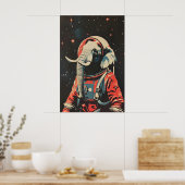 Affiche d'astronaute éléphant, Impression rétro él (Cuisine)