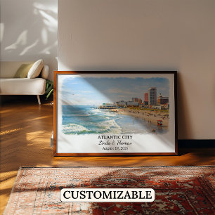 Affiche d'Atlantic City New Jersey, Aquarelle, Cus