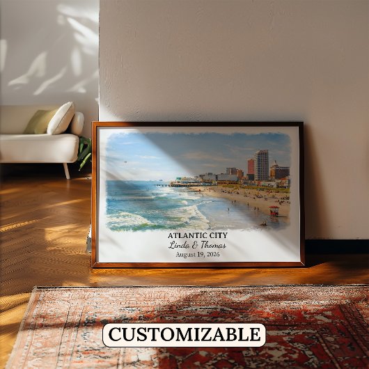 Affiche d'Atlantic City New Jersey, Aquarelle, Cus