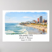 Affiche d'Atlantic City New Jersey, Aquarelle, Cus (Devant)