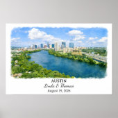 Affiche d'Austin Texas, Aquarelle, Sur mesure (Devant)