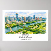 Affiche d'Austin Texas, Aquarelle, Sur mesure (Devant)