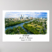 Affiche d'Austin Texas, Aquarelle, Sur mesure (Devant)