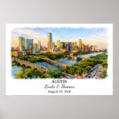 Affiche d'Austin Texas, Aquarelle, Sur mesure (Devant)