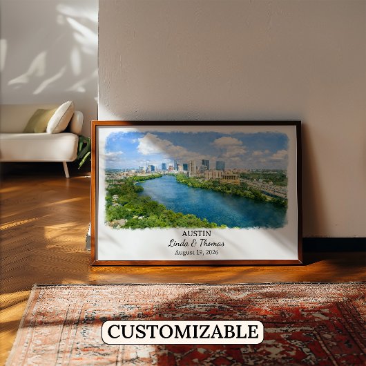 Affiche d'Austin Texas, Aquarelle, Sur mesure