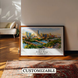 Affiche d'Austin Texas, Aquarelle, Sur mesure