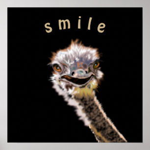 Affiche d'autruche drôle Sourire Couleur ou Texte