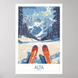 Affiche d'aventure de ski Alta Utah - Chaîne Wasat