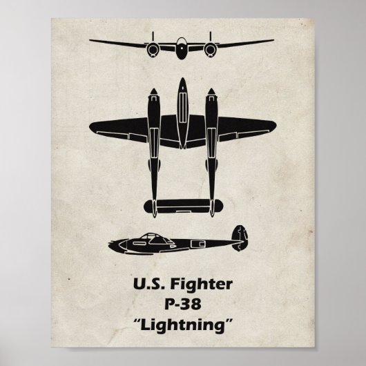 Affiche d'avion P-38 Lightning de la Seconde Guerr (Devant)