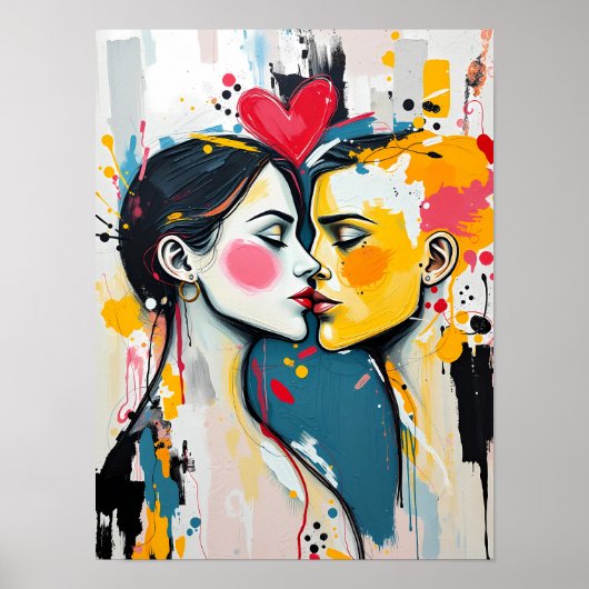 Affiche de amants s'embrassant dans l'art pop abst (Devant)