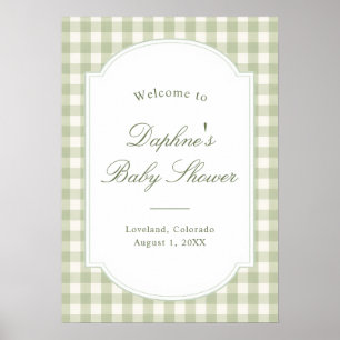 Affiche de Baby Shower à carreaux vert sauge