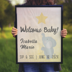 Affiche de Baby Shower éléphant fantaisiste "Sip &