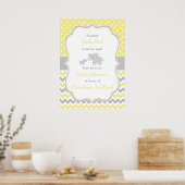 Affiche de Baby shower jaune et gris éléphant (Cuisine)