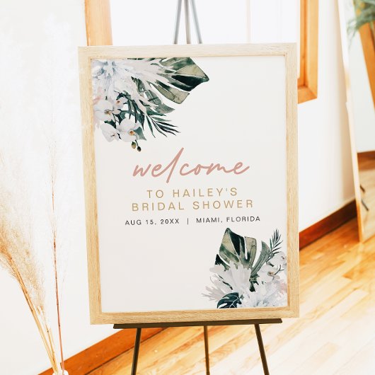 Affiche de Baby Shower Mariage Rose Tropical Pampa