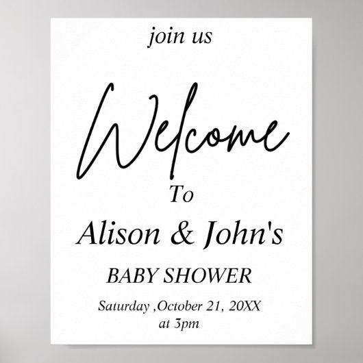 Affiche de Baby Shower Noir et Blanc (Devant)