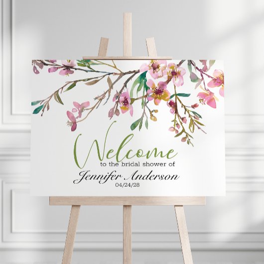 Affiche de Baby Shower Rose Fleur de Cerisier
