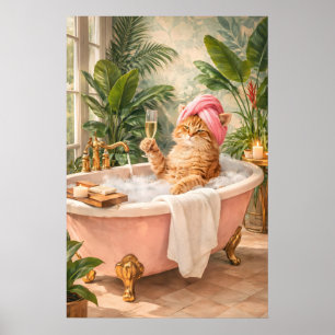 Affiche de bain de chat drôle, Impression de champ