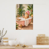 Affiche de bain de chat drôle, Impression de champ (Cuisine)