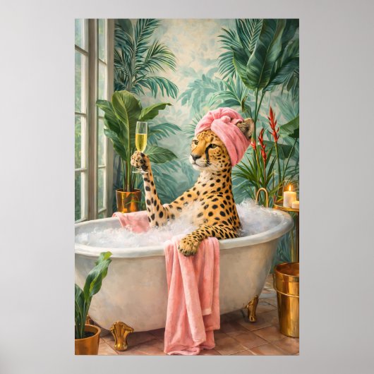 Affiche de bain de léopard, Art de salle de bain d (Devant)