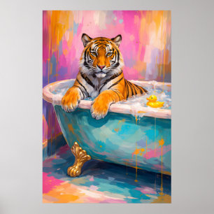 Affiche de bain de tigre coloré, mur d'animal abst